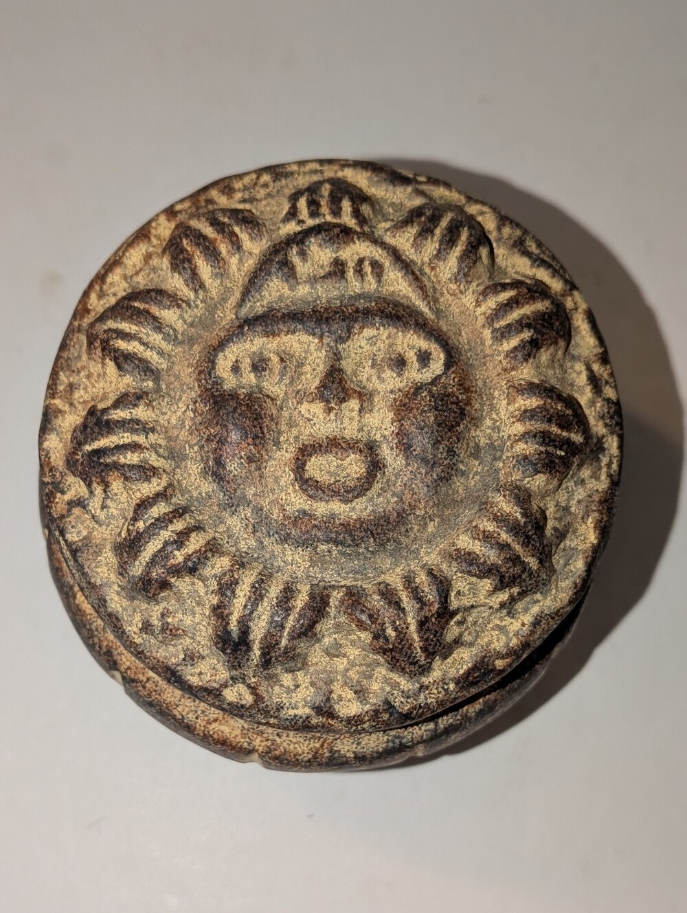 Terra Cotta Sun Trinket Lidded Dish Hand Painted 3.5 Inches Round, 3 Inches Tall